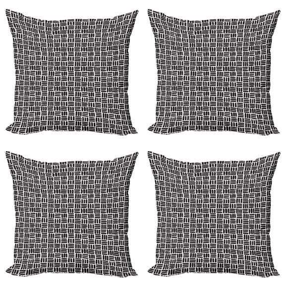 Ambesonne Abstract Throw Pillow Cover 4 Pack, Creative Bar Squares, 18", Charcoal Grey White