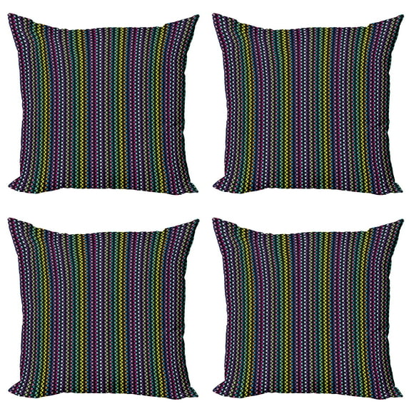 Ambesonne Abstract Throw Pillow Cover 4 Pack, Curved Stripes Design, 16", Multicolor