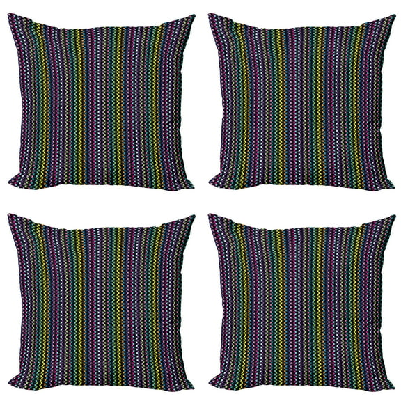 Ambesonne Abstract Throw Pillow Cover 4 Pack, Curved Stripes Design, 18", Multicolor