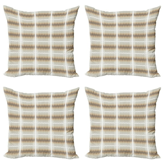 Ambesonne Abstract Throw Pillow Cover 4 Pack, Damask Inspired Curves, 16", Beige Brown White