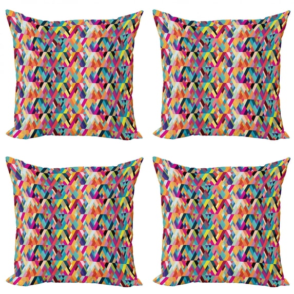 Ambesonne Abstract Throw Pillow Cover 4 Pack, Diagonal Colorful Tile, 16", Multicolor