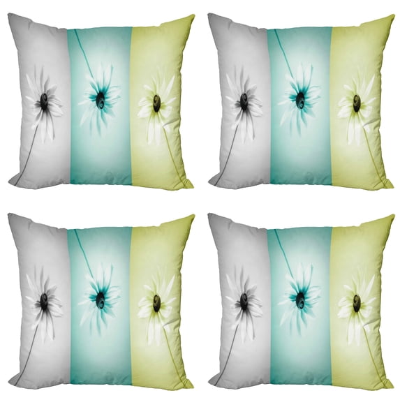 Ambesonne Abstract Throw Pillow Cover 4 Pack, Different Daisy Flower, 16", Avocado Green Turquoise