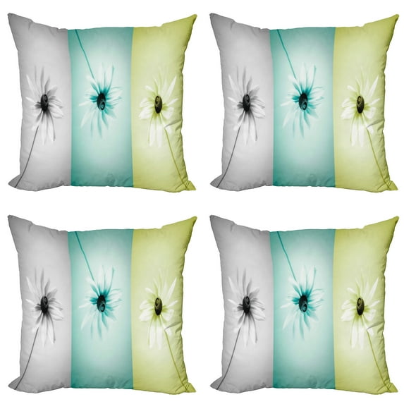 Ambesonne Abstract Throw Pillow Cover 4 Pack, Different Daisy Flower, 24", Avocado Green Turquoise