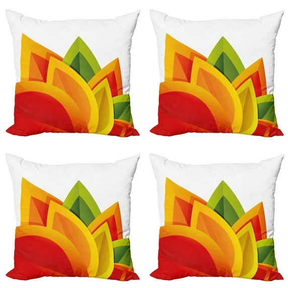 Ambesonne Abstract Throw Pillow Cover 4 Pack, Digital Autmun Leaf, 16", Orange Green