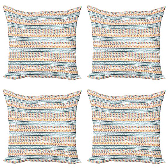 Ambesonne Abstract Throw Pillow Cover 4 Pack, Doodle Colorful Shapes, 18", Multicolor
