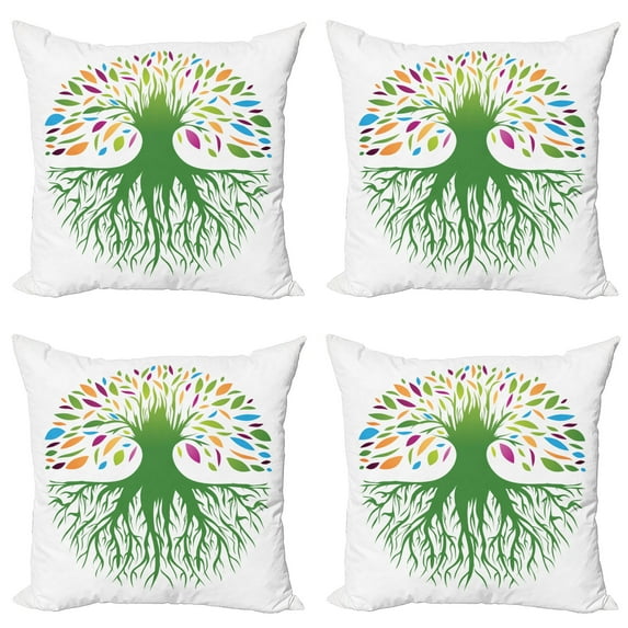Ambesonne Abstract Throw Pillow Cover 4 Pack, Eco Planet Plant Motif, 24", Multicolor