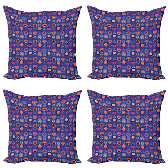 Ambesonne Abstract Throw Pillow Cover 4 Pack, Enchanted Flowers, 24", Multicolor