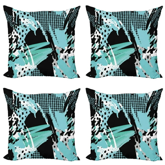 Ambesonne Abstract Throw Pillow Cover 4 Pack, Expressive Ink Pattern, 18", Pale Blue Aqua