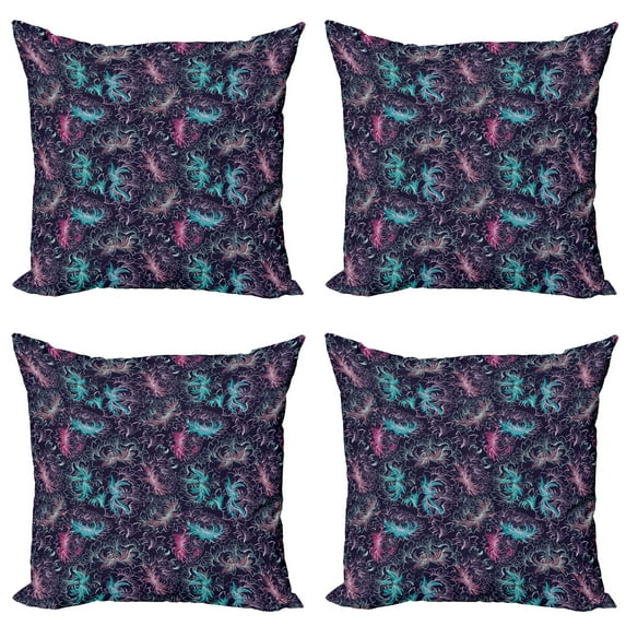 Ambesonne Abstract Throw Pillow Cover 4 Pack, Floral Outline Drawings, 18", Dark Purple Multicolor