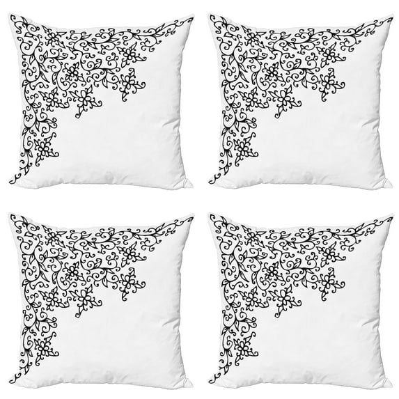Ambesonne Abstract Throw Pillow Cover 4 Pack, Floral Vignette Design, 18", Black and White