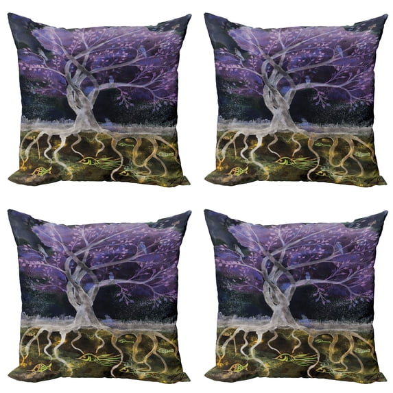 Ambesonne Abstract Throw Pillow Cover 4 Pack, Forest Nature Trees, 18", Multicolor