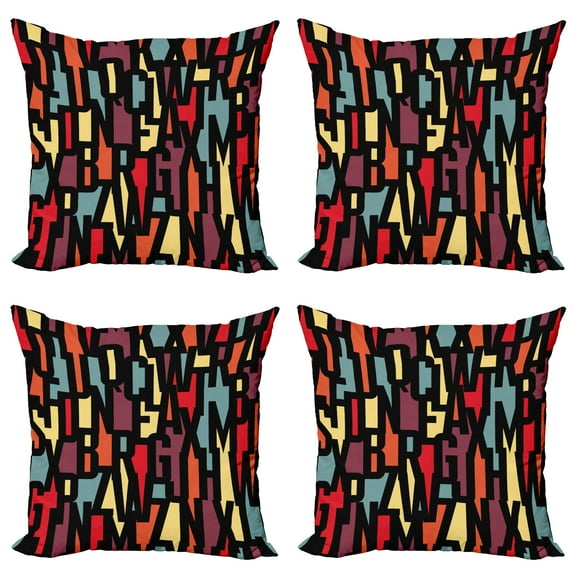 Ambesonne Abstract Throw Pillow Cover 4 Pack, Fractal Funky Forms, 16", Multicolor