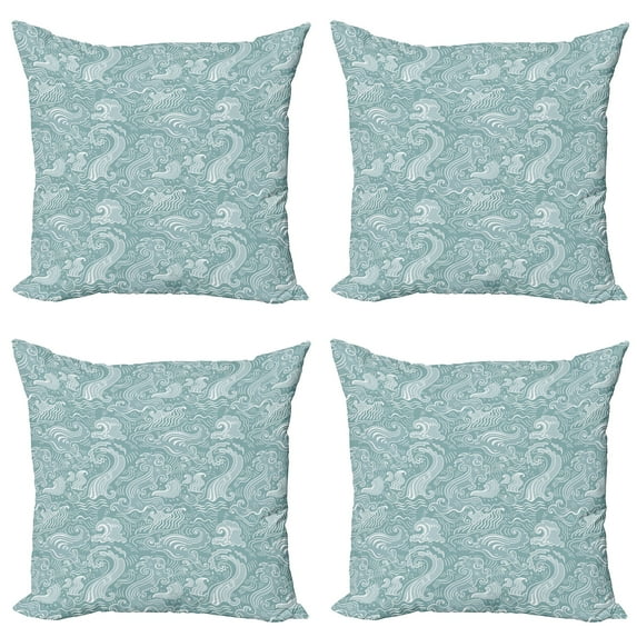 Ambesonne Abstract Throw Pillow Cover 4 Pack, Funky Sea Waves Layout, 20", Teal Cadet Blue
