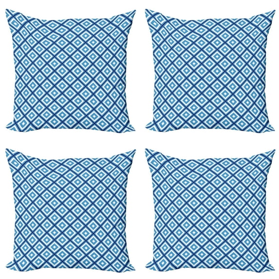 Ambesonne Abstract Throw Pillow Cover 4 Pack, Geometric Diamond Form, 18", Navy Sky Blue White