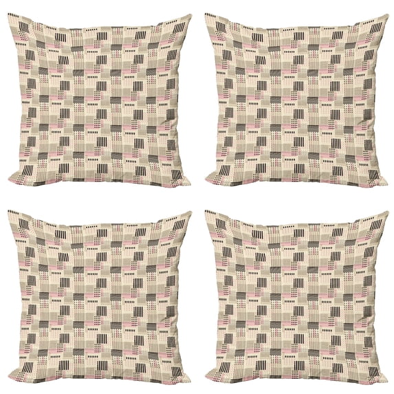 Ambesonne Abstract Throw Pillow Cover 4 Pack, Geometric Dots Stripes Art, 20", Beige Charcoal Grey