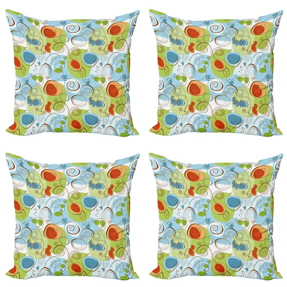 Ambesonne Abstract Throw Pillow Cover 4 Pack, Geometric Funky Swirl, 18", Pale Green White