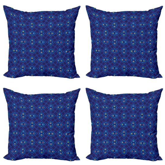 Ambesonne Abstract Throw Pillow Cover 4 Pack, Geometric Mosaics, 16", Orange Yellow and Blue