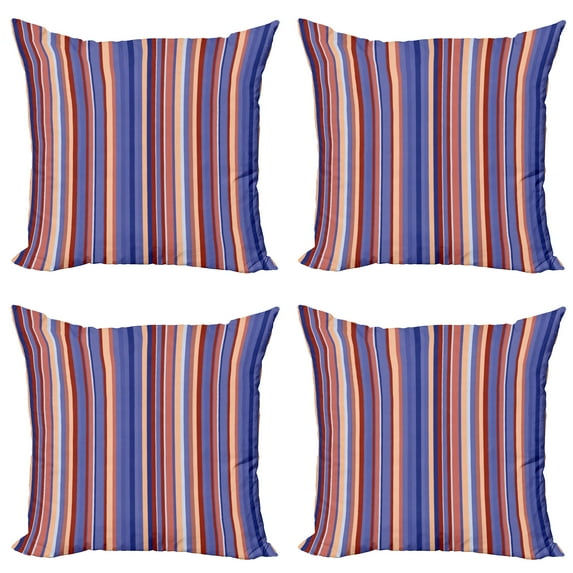 Ambesonne Abstract Throw Pillow Cover 4 Pack, Gradient Color Stripes, 20", Violet Blue Salmon