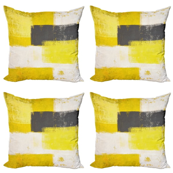 Ambesonne Abstract Throw Pillow Cover 4 Pack, Grunge Brushstrokes, 24", Grey Yellow