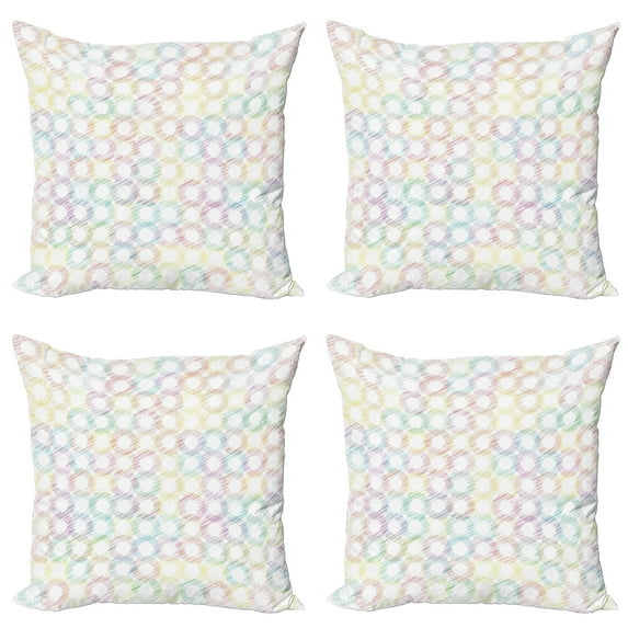 Ambesonne Abstract Throw Pillow Cover 4 Pack, Grunge Colored Circles, 24", Multicolor
