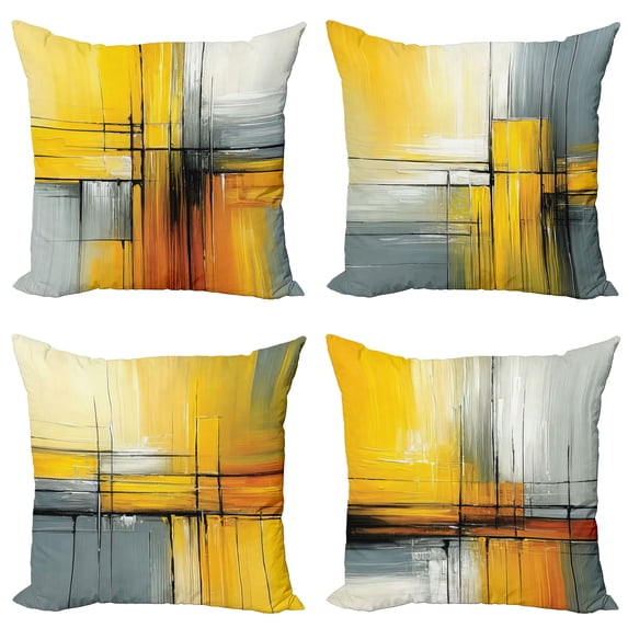 Ambesonne Abstract Throw Pillow Cover 4 Pack, Grunge Style Modern Motif, 18", Orange Yellow and Grey Teal