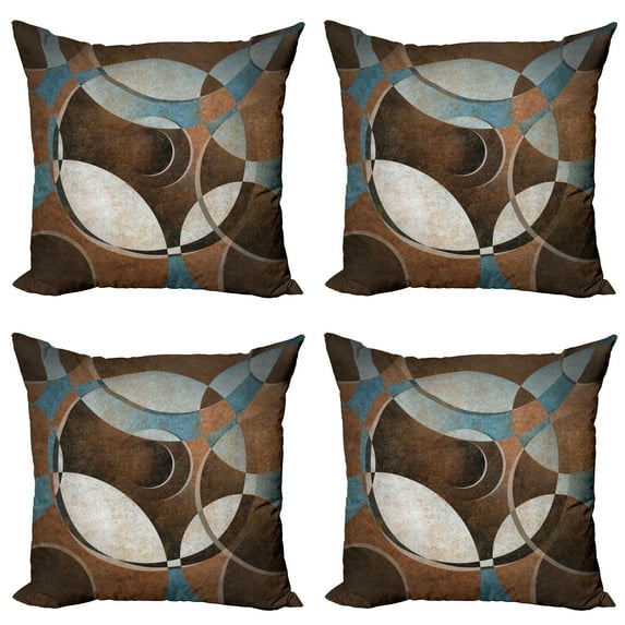 Ambesonne Abstract Throw Pillow Cover 4 Pack, Grunge Vintage Rounds, 24", Umber Slate Blue