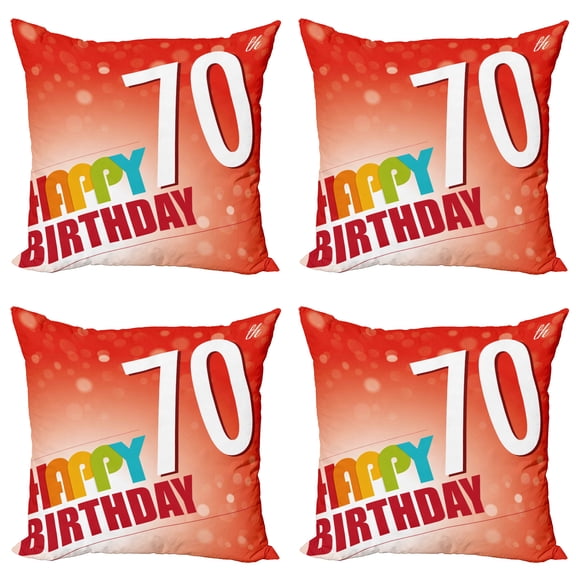 Ambesonne Abstract Throw Pillow Cover 4 Pack, Happy Birthday Slogan, 18", Red and Orange