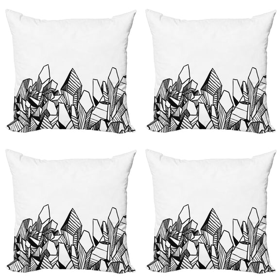 Ambesonne Abstract Throw Pillow Cover 4 Pack, Hatched Crystals Drawing, 18", Charcoal Grey White