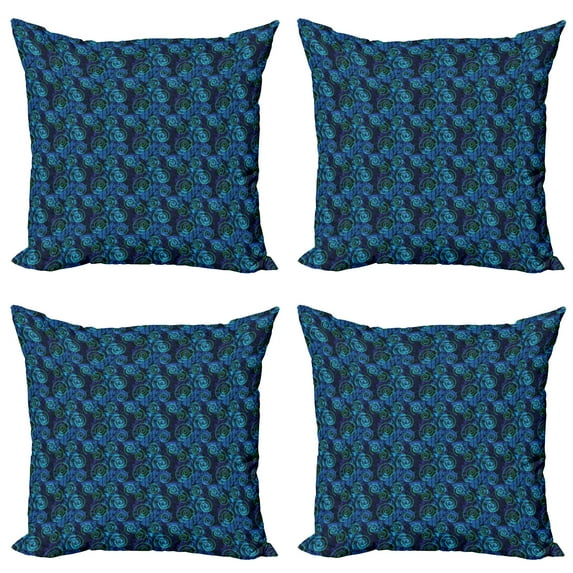 Ambesonne Abstract Throw Pillow Cover 4 Pack, Imprints Pattern of Leafs, 20", Blue Indigo and Green