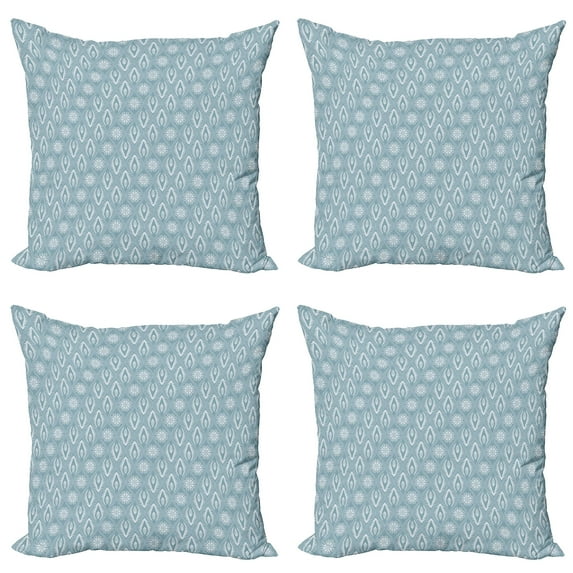 Ambesonne Abstract Throw Pillow Cover 4 Pack, Japanese Floral Patterns, 24", Pale Teal Cadet Blue