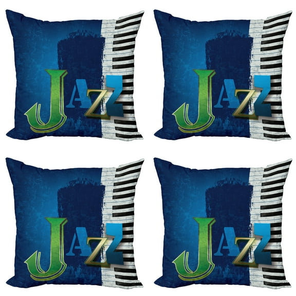 Ambesonne Abstract Throw Pillow Cover 4 Pack, Jazz Music Keys Guitar, 16", Navy Green White
