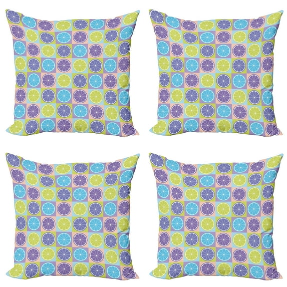 Ambesonne Abstract Throw Pillow Cover 4 Pack, Lemon Pattern Citrus, 20", Pale Green and Violet