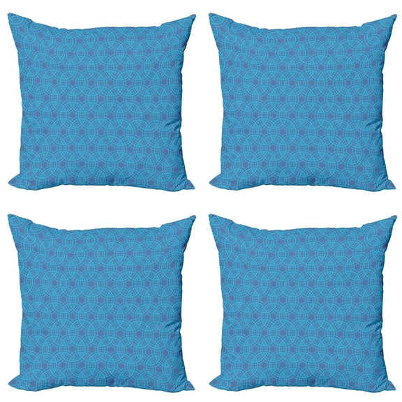 Ambesonne Abstract Throw Pillow Cover 4 Pack, Medallion Grid Pattern, 20", Dark Ceil Blue Blue