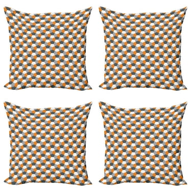 Ambesonne Abstract Throw Pillow Cover 4 Pack, Modern Hexagonal Tile, 16", Charcoal Grey Orange
