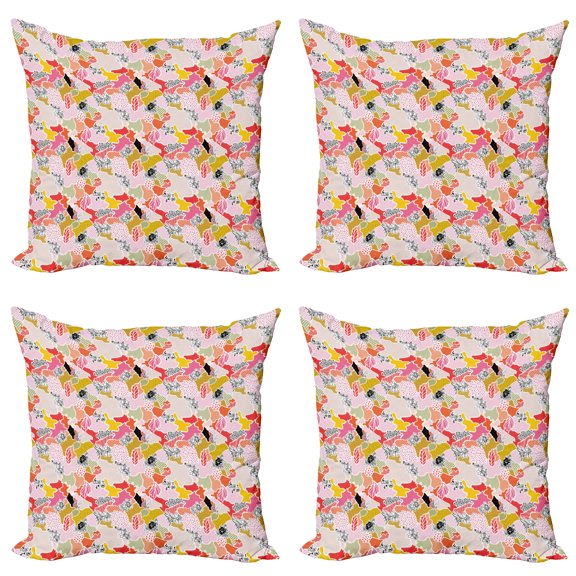 Ambesonne Abstract Throw Pillow Cover 4 Pack, Modern Patchwork Polka Dot, 20", Multicolor