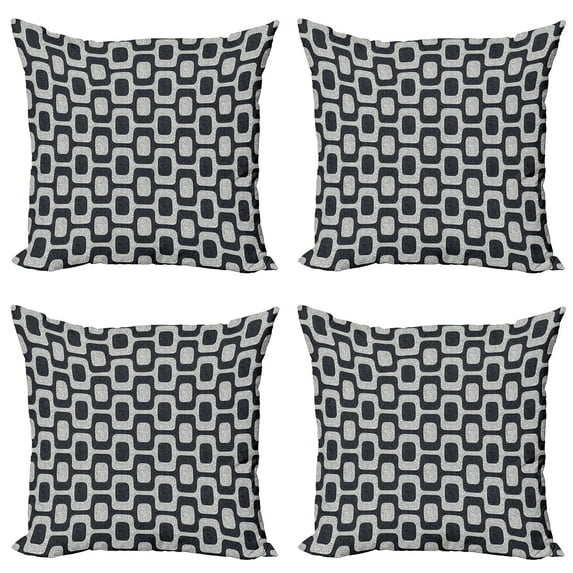 Ambesonne Abstract Throw Pillow Cover 4 Pack, Modern Pavement Mosaic, 20", Black Pale Grey White