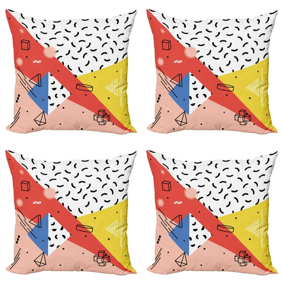 Ambesonne Abstract Throw Pillow Cover 4 Pack, Modern Trippy, 16", Multicolor