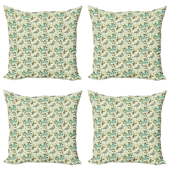 Ambesonne Abstract Throw Pillow Cover 4 Pack, Monarch Butterfly and Palm, 20", Teal Green Brown