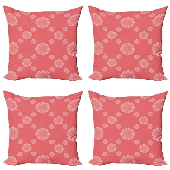 Ambesonne Abstract Throw Pillow Cover 4 Pack, Monotone Polygon Flowers, 20", Coral and Blush