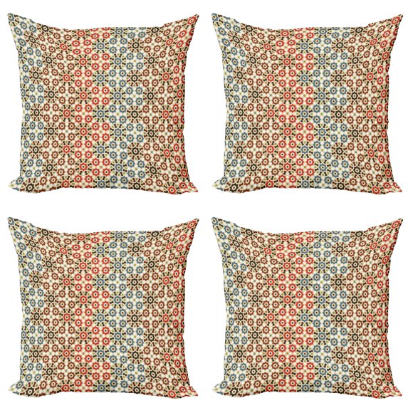 Ambesonne Abstract Throw Pillow Cover 4 Pack, Mosaic Look Cultural Motif, 24", Beige Multicolor