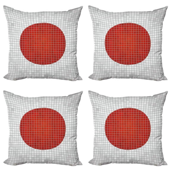 Ambesonne Abstract Throw Pillow Cover 4 Pack, Mosaic Style Oval Shape, 24", Pale Grey and Orange