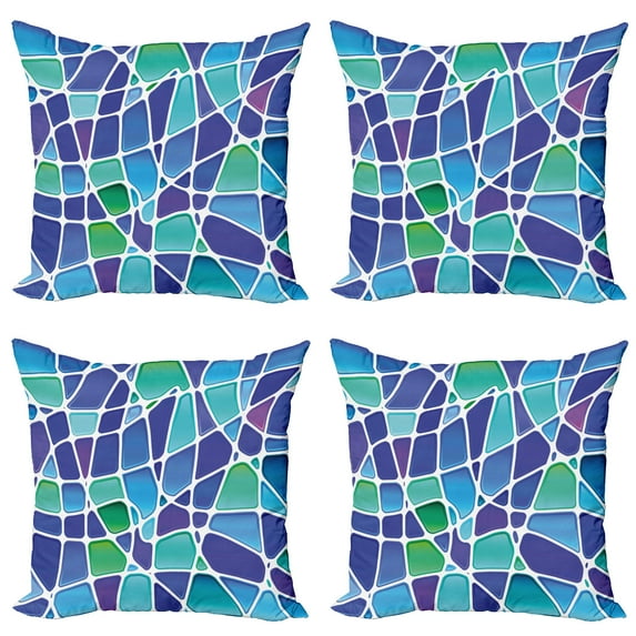 Ambesonne Abstract Throw Pillow Cover 4 Pack, Mosaic Trippy Vivid, 18", Jade Green Royal Blue