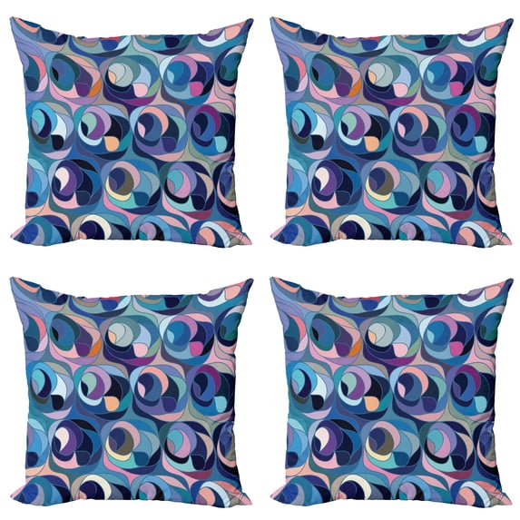 Ambesonne Abstract Throw Pillow Cover 4 Pack, Motley Retro Curvy Shapes, 18", Multicolor