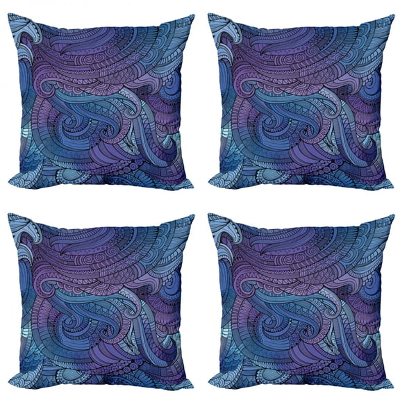 Ambesonne Abstract Throw Pillow Cover 4 Pack, Ocean Inspired Paisley, 18", Purple Blue