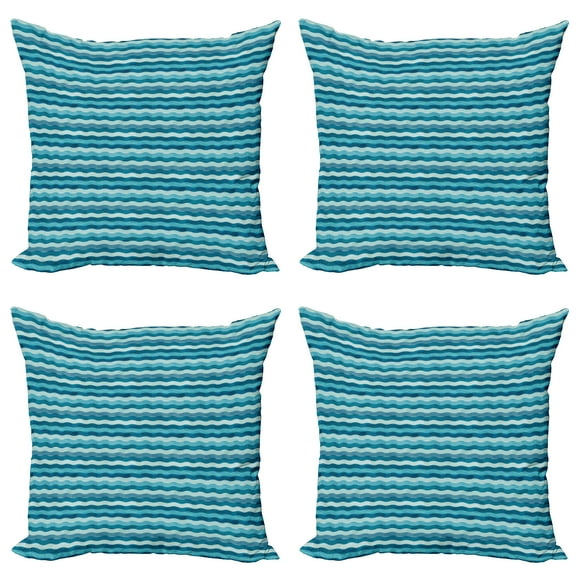 Ambesonne Abstract Throw Pillow Cover 4 Pack, Ocean Waves Aquatic, 24", Turquoise Teal Blue