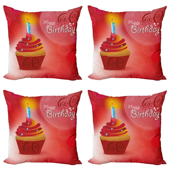 Ambesonne Abstract Throw Pillow Cover 4 Pack, Party Cupcake Sun, 16", Ruby Red and Orange