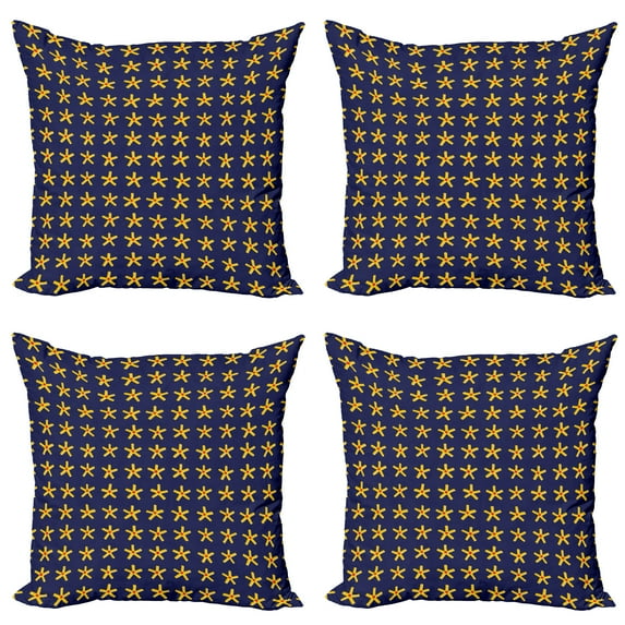 Ambesonne Abstract Throw Pillow Cover 4 Pack, Prehistoric Style Stars Art, 20", Indigo Yellow