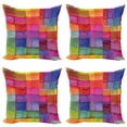 thumbnail image 1 of Ambesonne Abstract Throw Pillow Cover 4 Pack, Rainbow Colors Squares, 16", Multicolor, 1 of 5