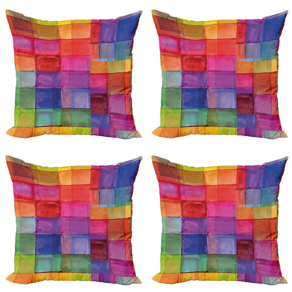 Ambesonne Abstract Throw Pillow Cover 4 Pack, Rainbow Colors Squares, 16", Multicolor