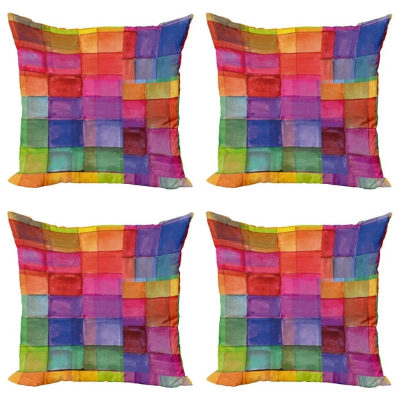 Ambesonne Abstract Throw Pillow Cover 4 Pack, Rainbow Colors Squares, 20", Multicolor
